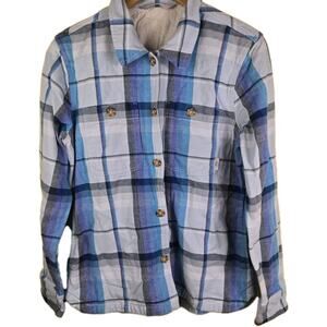 Stio Womens Medium Blue Plaid Button Shirt Organic Cotton